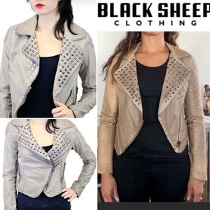NEW Black Sheep Vegan Studded Leather Moto Jacket